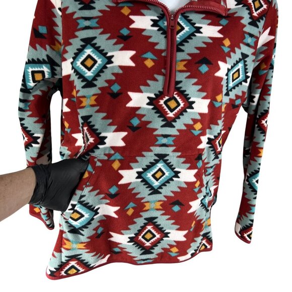 Wrangler Retro Unisex XL Aztec Oversized Pullover Fleece 1/4 Zip Jacket Medieval - Picture 4 of 16